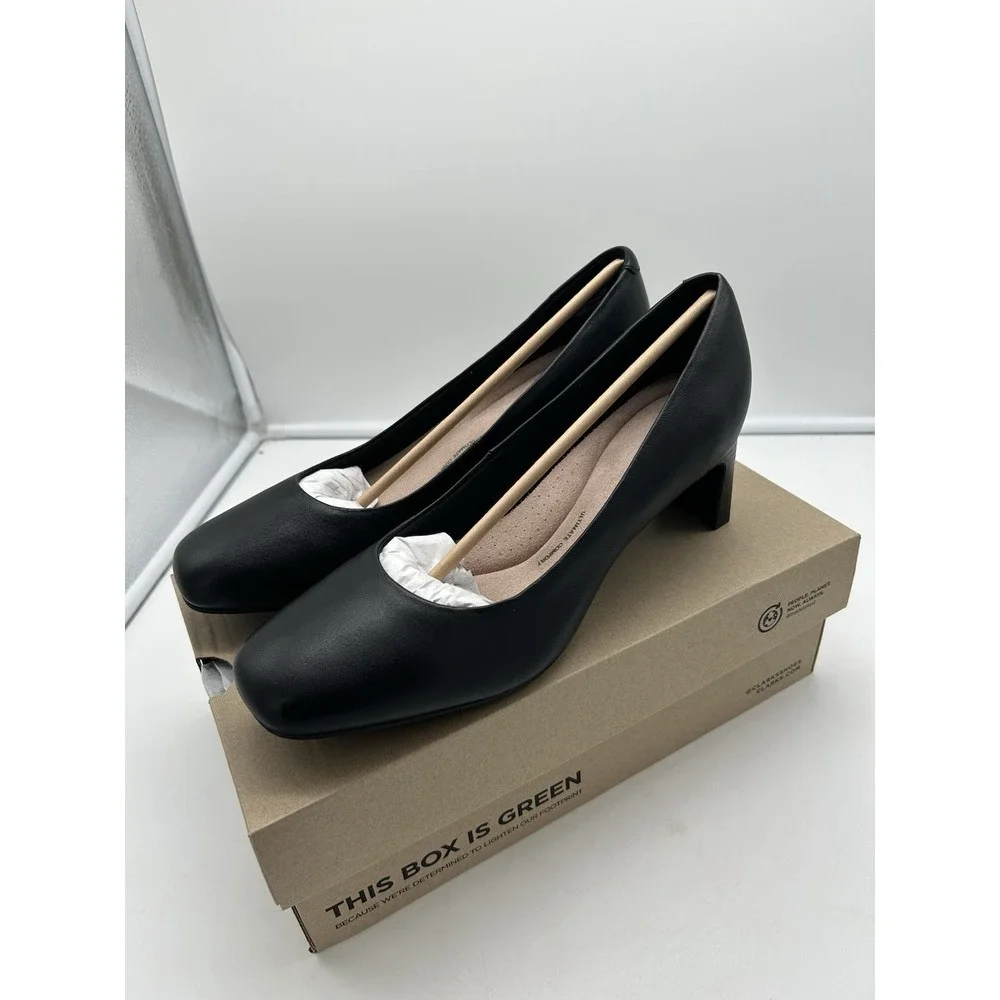 New‎ Clarks Collection Kyndall Iris Leather Pumps Heeled Black Foam Size 11M